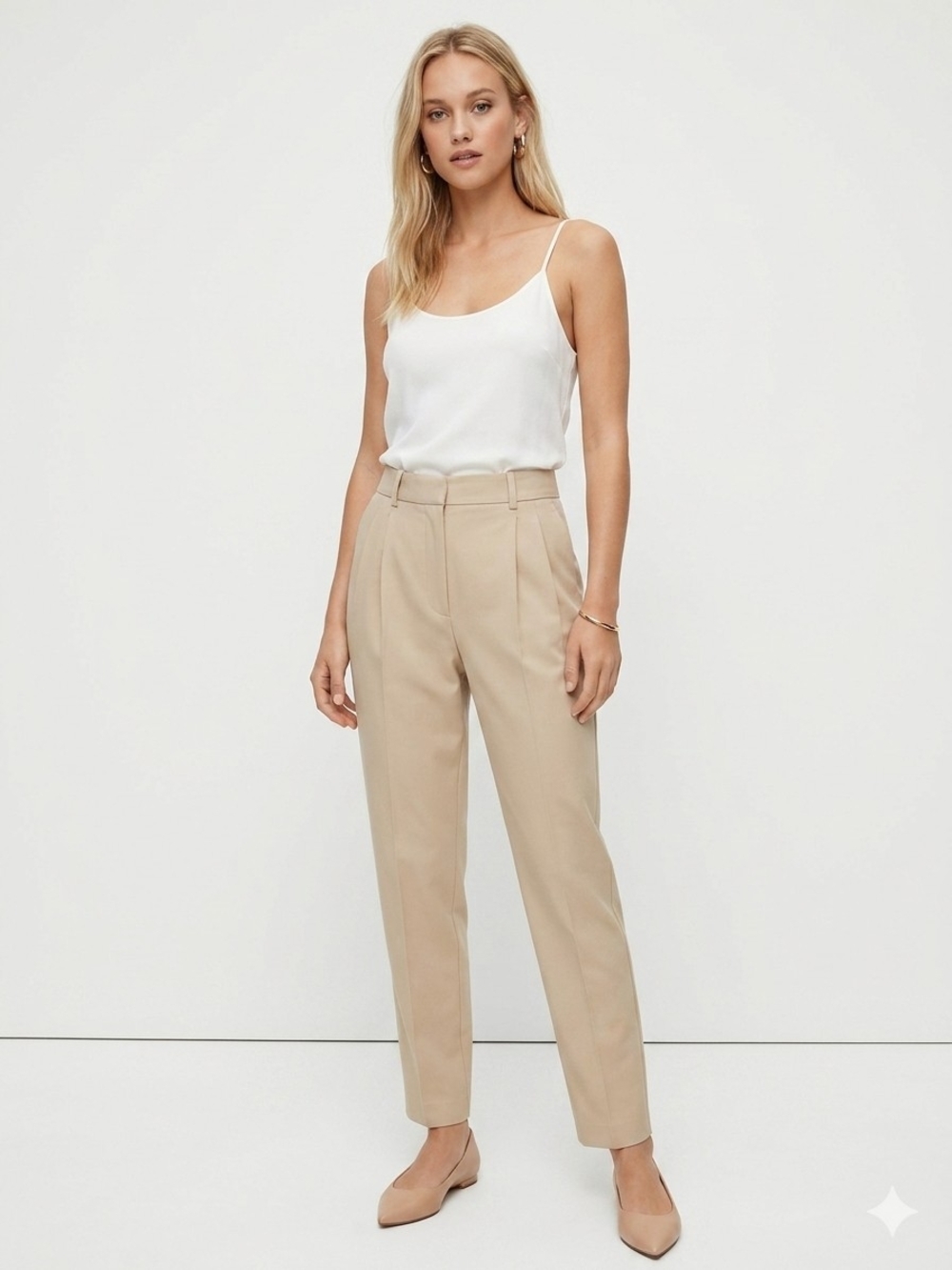 Babaton Atelier Wool-Blend Tailored Trouser Size 6, Clean Neutral Tan waist 15"